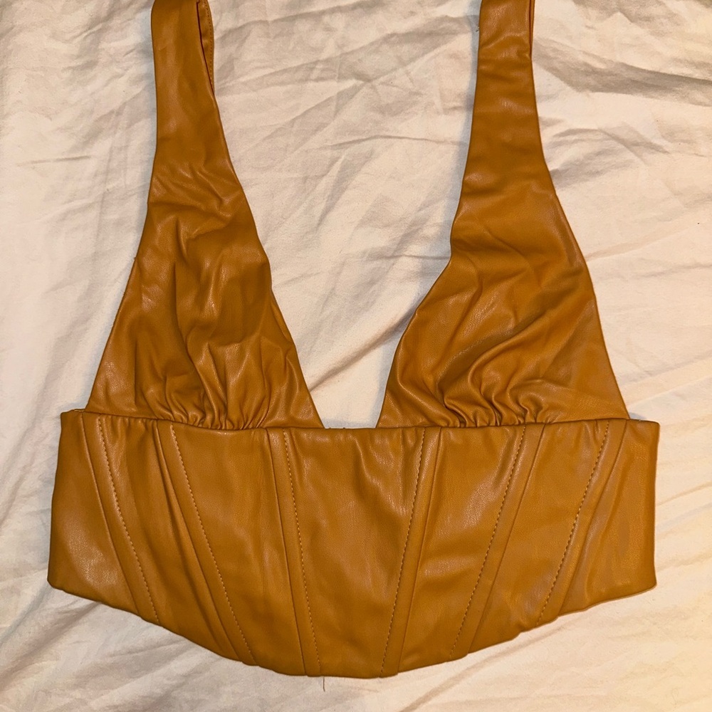 Zara Tan Leather Crop Top